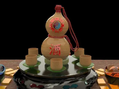 Chinese gourd wine bottle 3D model