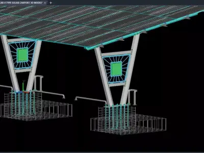 4 CAR V TYPE SOLAR CARPORT 3D MODEL 3D model