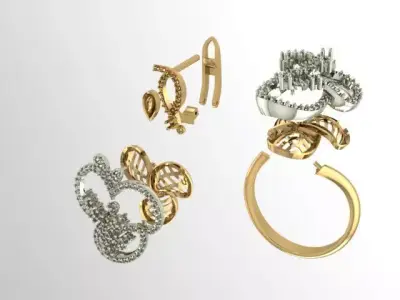 Set ring and earrings for 3D models 3D print model