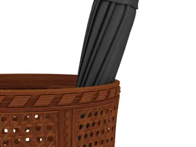 Wicker basket with an umbrella 3D model
