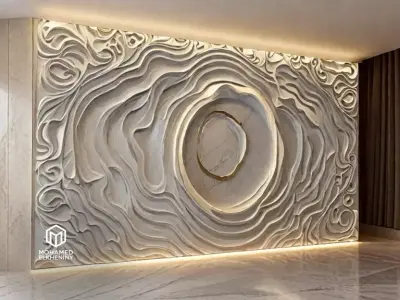 modern panel wall decor set wall relief mural CNC 76  3D model
