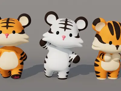 Rigged Cartoon Tiger Low-poly 3D model
