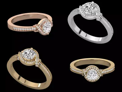 Luxury Halo Wrap Pave Solitaire Diamond Ring CAD Design 3D print model