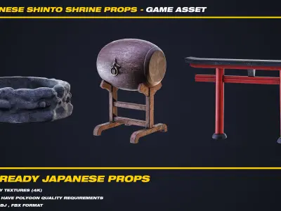 15 Japanese Shinto Shrine Props - VOL 01 - Game Asset  Low-poly 3D model