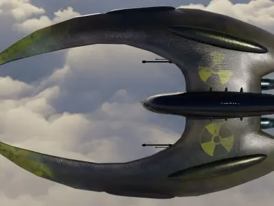 Spaceship 3D model Low poly futuristic flying in sky Low-poly 3D model