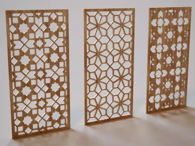 Partition three wooden screens 3D model