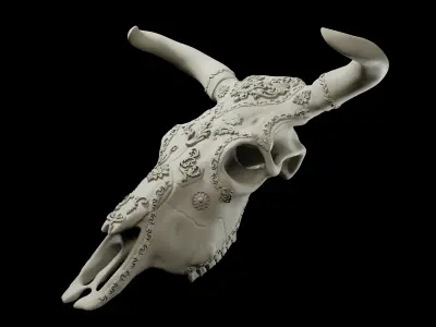 Bull skull decorated intended for 3D printing 3D print model