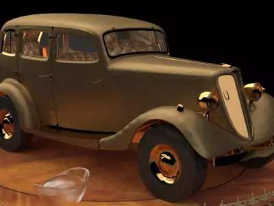 Chinese gold ingot with classic car 3D model