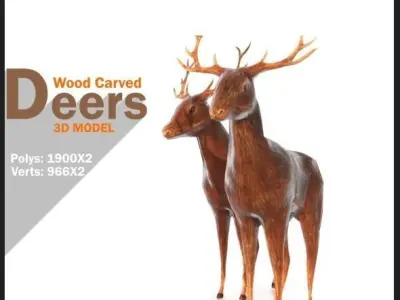 Wood Carved Deers Low-poly 3D model