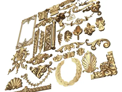 Collection of 40 Classic Carvings 01 Low-poly 3D model