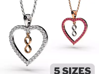 HEART INFINITY PENDANT LOVE SIGN - Diamonds Valentines Day 3D print model