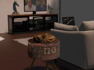 Realistic Breathing Cat Low-poly 3D model