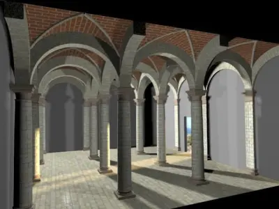Vaulting 2-2   Romanic  500cm spaced  thin arches and thin curbs Low-poly 3D model