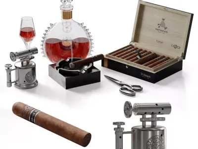 Set of wine and cigarettes 3D model