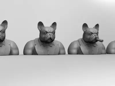 PACK GENTLEMAN FRENCH BULLDOG WITH BOWLER HAT AND CIGAR STYLE 3D print model