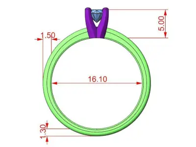 Engagement diamond ring in two color gold ready for 3d print 3D print model