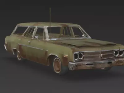 Abandoned Rusty Sedan 3D Model PBR Low-poly 3D model