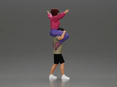 Man in shorts carrying girlfriend on shoulders 3D print model