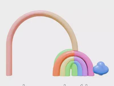 Rainbow Acrylic Shelf with Cloud Stoppers Low-poly 3D model