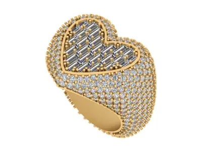 Luxury Baguette Heart Pave Diamond Ring 3D print model