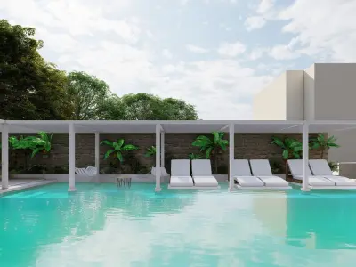Luxury Poolside Lounge Area 3D Model 3D model