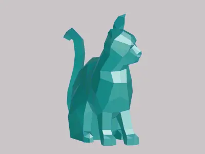 Polygonal Sitting Cat Low-poly 3D model