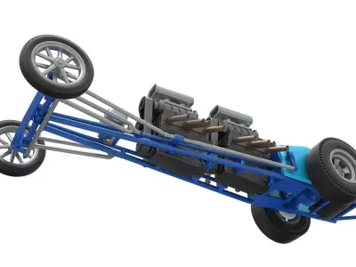 Front engine vintage dragster with 2 V8 Version 2 Scale 1 to 25 3D print model