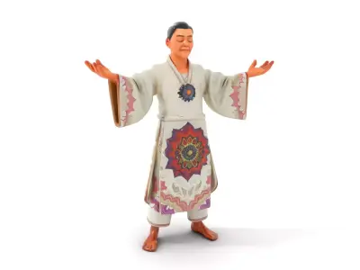 Tranquil Monk Rigged and Animated D Character Model Low-poly 3D model