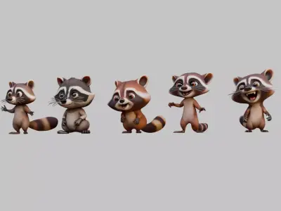 Racoons Collection Low-poly 3D model