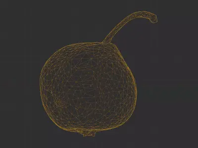 Photorealistic 3D scan of ripe green pear with stem Low-poly 3D model