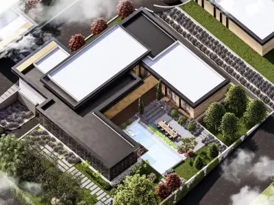 Luxury Villa Site Design Modern Residential Complex  Low-poly 3D model