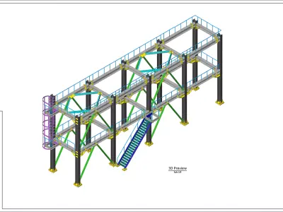 Industrial Steel Platform with Ladder 3D model