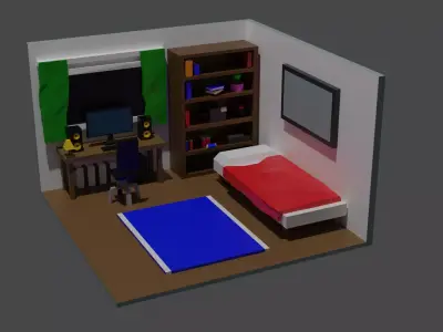 Modular Isometric Interior Low-poly 3D model