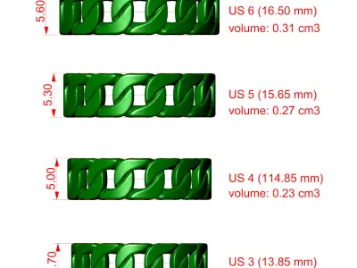 Cuban Chain Ring Stackble Ring 3D print model