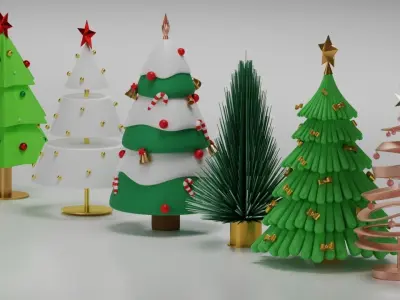 6 Christmas New Year Trees 3D Model Low-poly 3D model