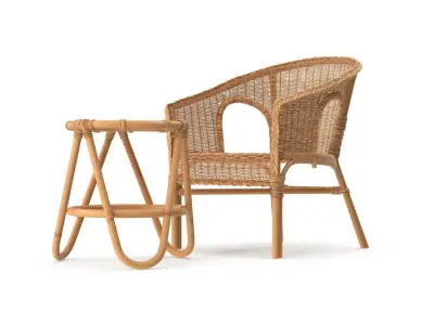 Bamboo Set rattan chair and stool Low-poly 3D model