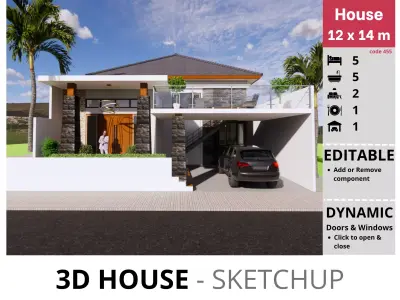 House 12x14m code 455- Sketchup 3D model 3D model 3D model