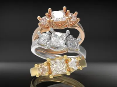 Three-Stone jewelry Ring  3D print model
