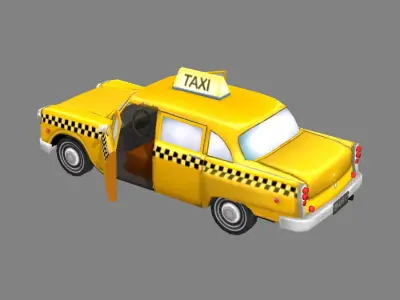 Cartoon taxi - yellow Low-poly 3D model