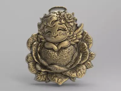 cute little angle boy sleep in flower  3D print model