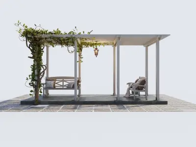 Painted Wooden Pergola  3D model