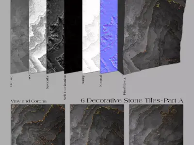 24 Decorative Stone Tiles Low-poly 3D model