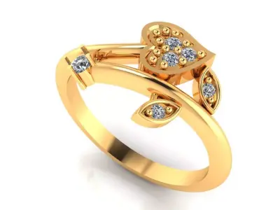 Women Ring 42 heart leaf shape diamond ring band for women 3D print model