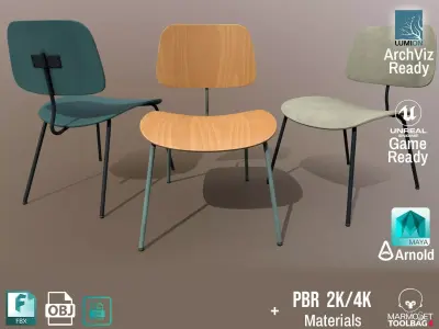 3 Detailed Retro School Chairs Design PBR - Lumion - UE4 Low-poly 3D model