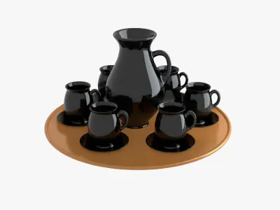Black porcelain vase and mugs set 3D model