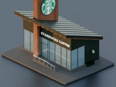 Starbucks coffee shop Low-poly 3D model