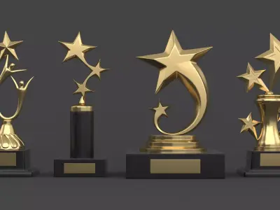 Gold Trophy Cups 3D model 8