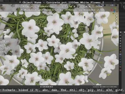 Concrete Pipe Pot 1000mm with White Version 2 Low-poly 3D model