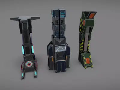 SciFi Columns Low-poly 3D model