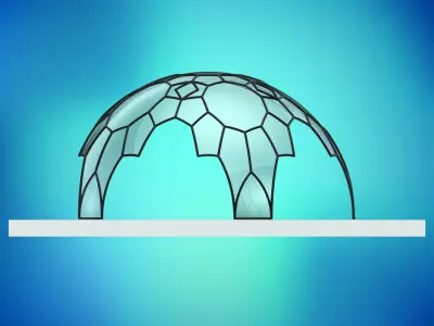 Dome pentagonal array dome wireframe with glass panels Low-poly 3D model